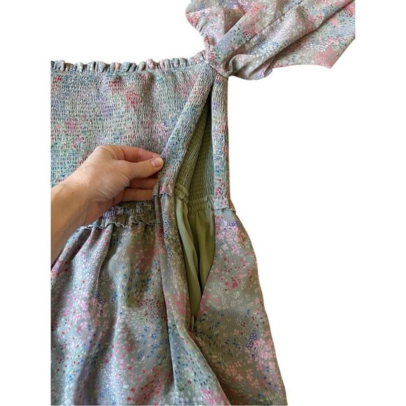 Aritzia Wilfred Tempest Mini Dress size M Long Sleeve Ditsy Green Floral - Picture 12 of 13